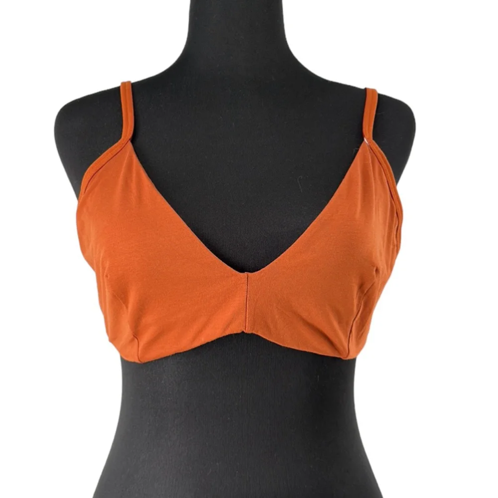 Everlane The Cotton Bralette cognac orange brown lounge comfort light support XL